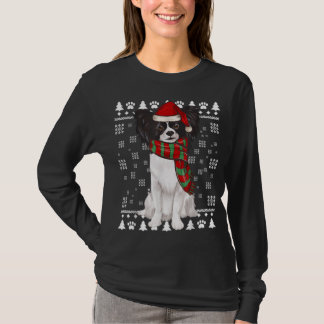 Camiseta Papillon Dog Santa Hat Natal Feio Natal