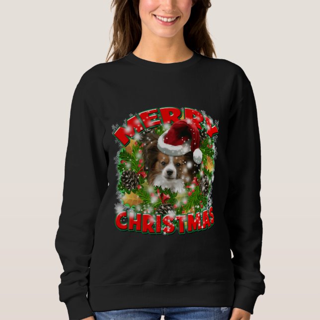 Camiseta Papillon Feliz Natal Para O Cachorro Pai (Frente)