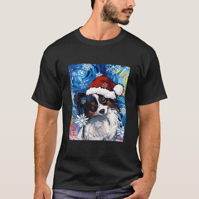 Camiseta Papillon Papais noeis Van Gogh Dog Gift, Cão (Frente)