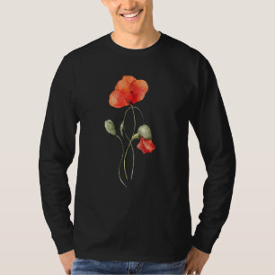 Camiseta Papoula Aquarela Sementes de Papoula Vermelha Botâ