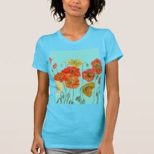 Camiseta Papoula floral laranja vermelha Água Arte Floral A