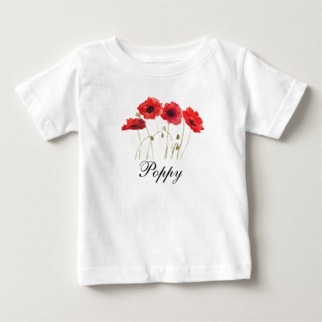 Camiseta Papoulas Vermelhas Água-forte Floral Papoula Bebê (Frente)