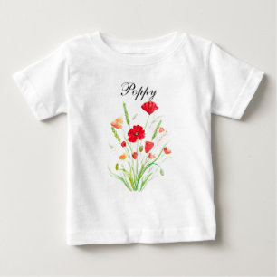 Camiseta Papoulas Vermelhas Água-tinta Floral Papoula Bebê