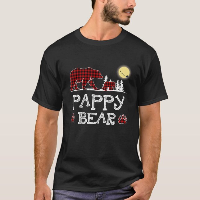 Camiseta Pappy Bear Christmas Pajama Red Xadrez Buffalo Fam (Frente)