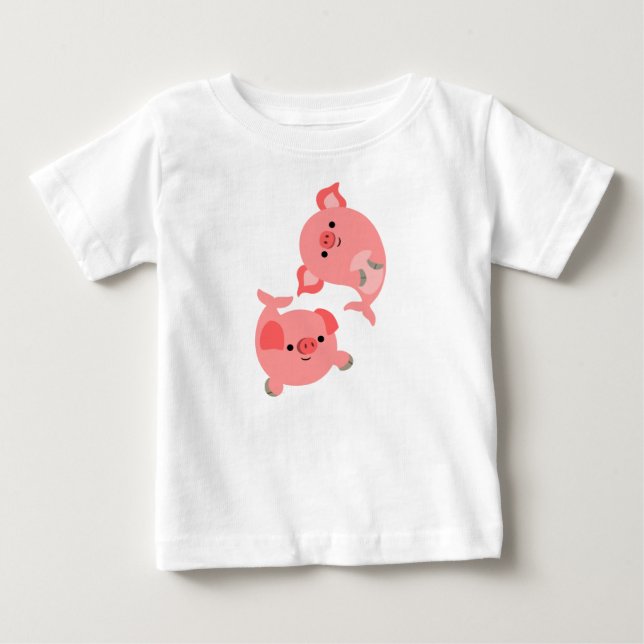 Camiseta Par bonito de desenho animado Porquinhos Bebê T-Sh (Frente)
