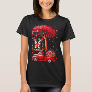 Camiseta Par Border Collies Corações de São Valentim Árvore