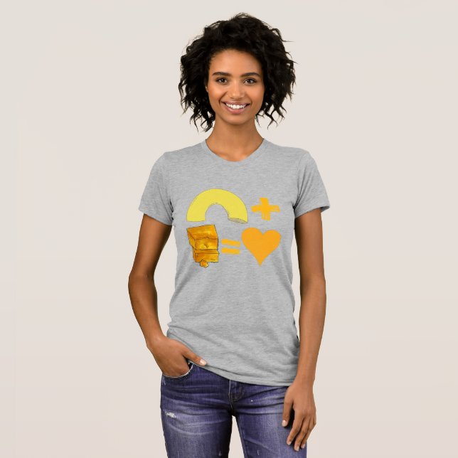 Camiseta Par Clássico de Comida Macaroni + Queijo = Coração (Frente Completa)