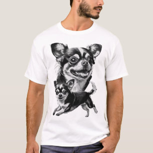 Camiseta Par de Chihuahua Encantador Preto e Branco Animal