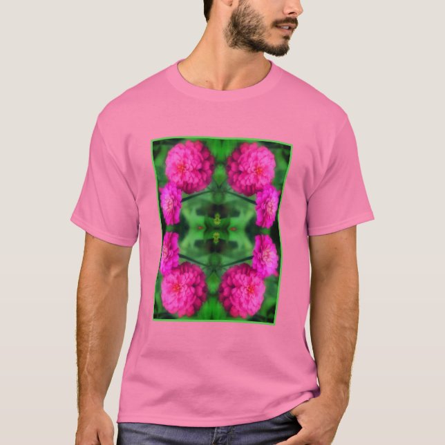 Camiseta Par do Flor Zinnia Rosa Fechar Abstrato (Frente)