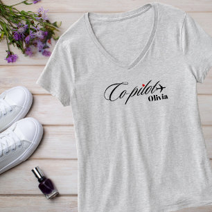 Camiseta Par Pilota e Co-Piloto Personalizado & Avião