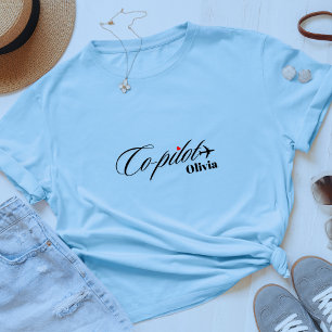Camiseta Par Piloto e Co-Piloto Avião Azul Personalizado
