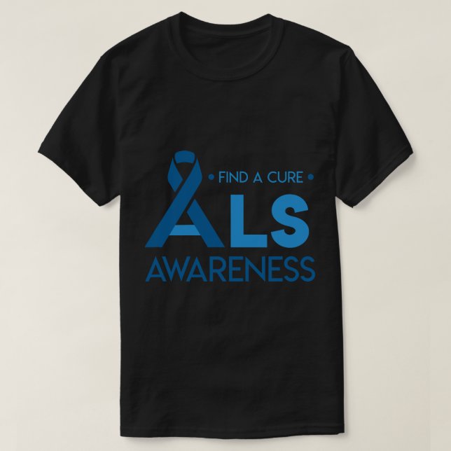Camiseta para a Consciência ALS em maio Blue Ribbon (Frente do Design)