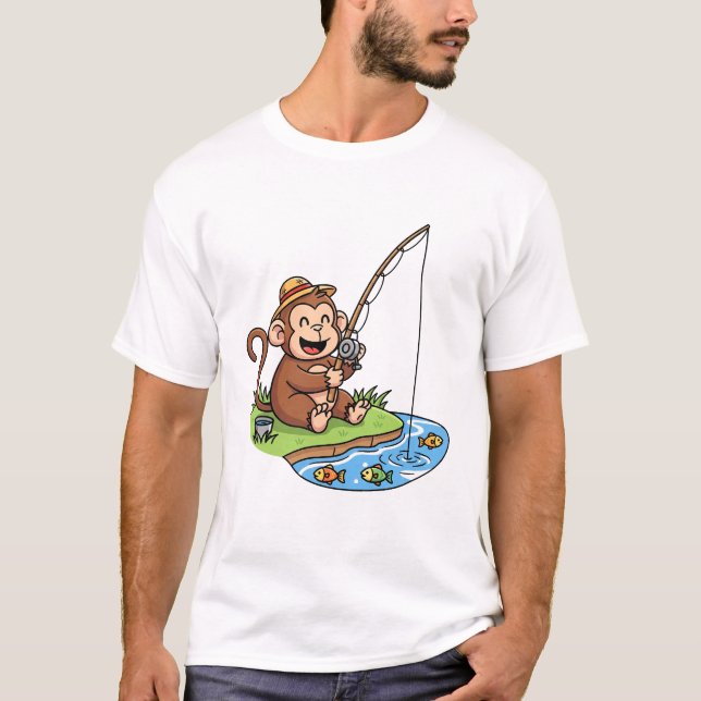 Camiseta para a pesca de macacos para homens e mul (Frente)