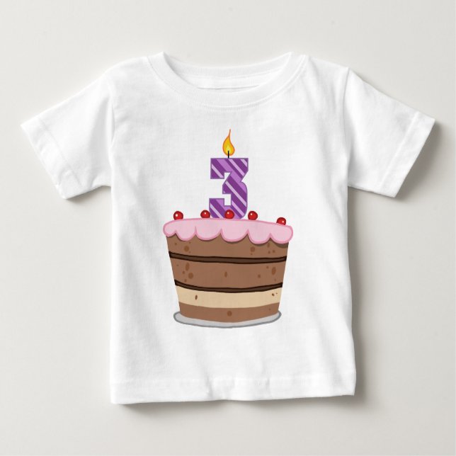 Camiseta Para Bebê 3 anos de idade no Bolo de Aniversário (Frente)