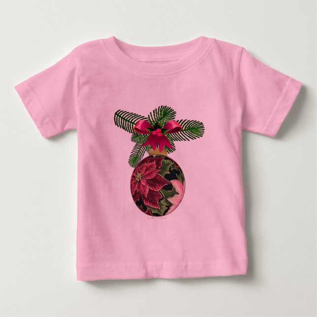 Camiseta Para Bebê 50 Retro Poinsettia Borgonha (Frente)