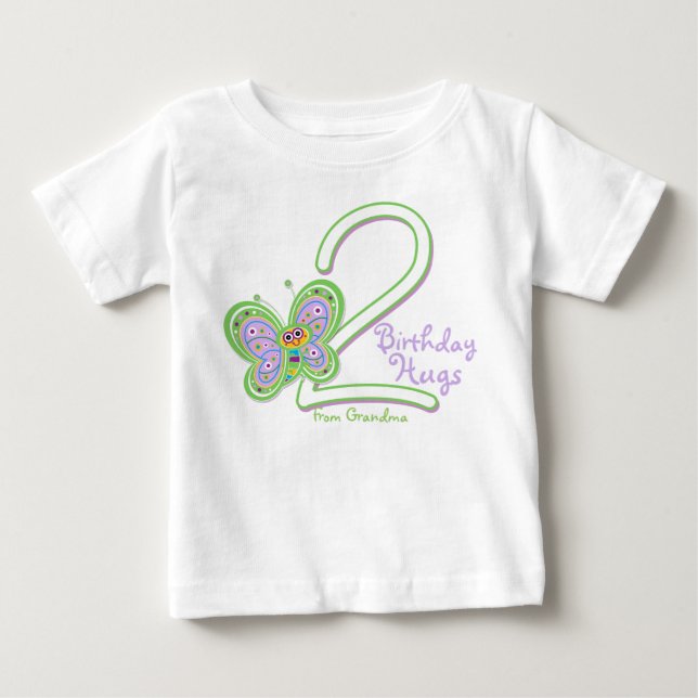 Camiseta Para Bebê Abraços de Borboleta segundo aniversário da neta (Frente)