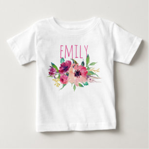Camiseta Para Bebê Aguarela conhecida personalizada Floral-9 do bebé