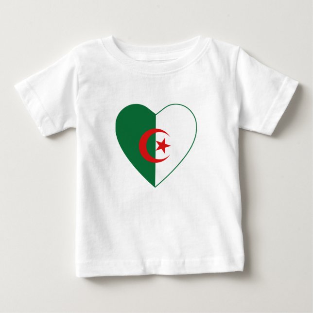 Camiseta Para Bebê Algéria Flag Heart Shirt (Frente)
