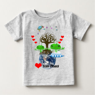 Camiseta Para Bebê Aliens de Espaço Exterior Verde e Bonito com Embar