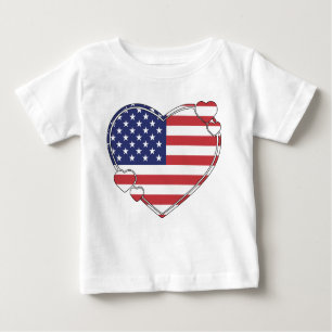 Camiseta Para Bebê American Flag Heart