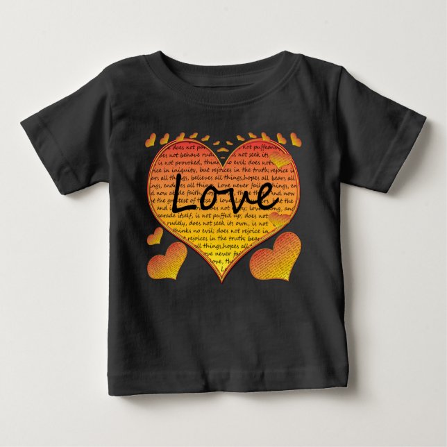 Camiseta Para Bebê Amor 1 Corinthians 13 Corações (Frente)