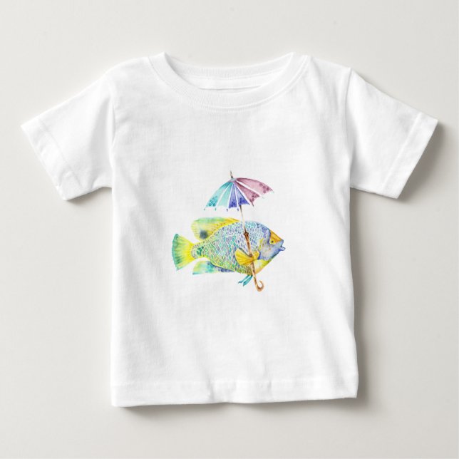 Camiseta Para Bebê Angel Fish Com Guarda-chuvas (Frente)