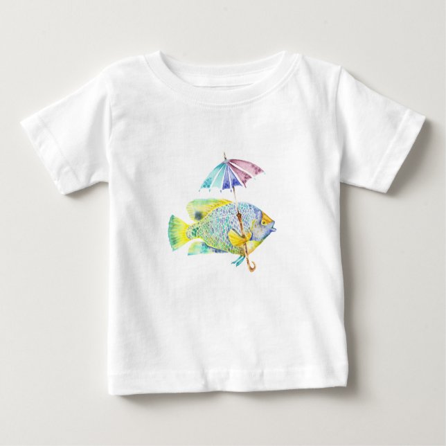 Camiseta Para Bebê Angel Fish Com Guarda-chuvas (Frente)
