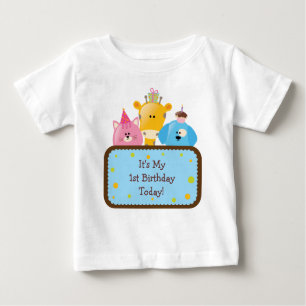 Camiseta Para Bebê Animais bonitos do aniversário dos desenhos