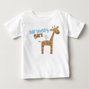 Camiseta Para Bebê Aniversário bonito do girafa e do pássaro