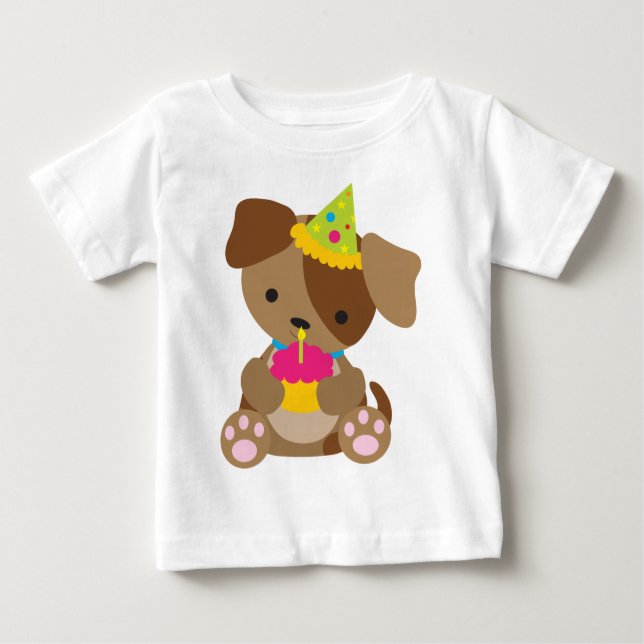 Camiseta Para Bebê Aniversário do filhote de cachorro (Frente)