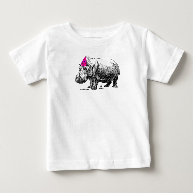 Camiseta Para Bebê Aniversário Hippo Em Festa Hat (Frente)