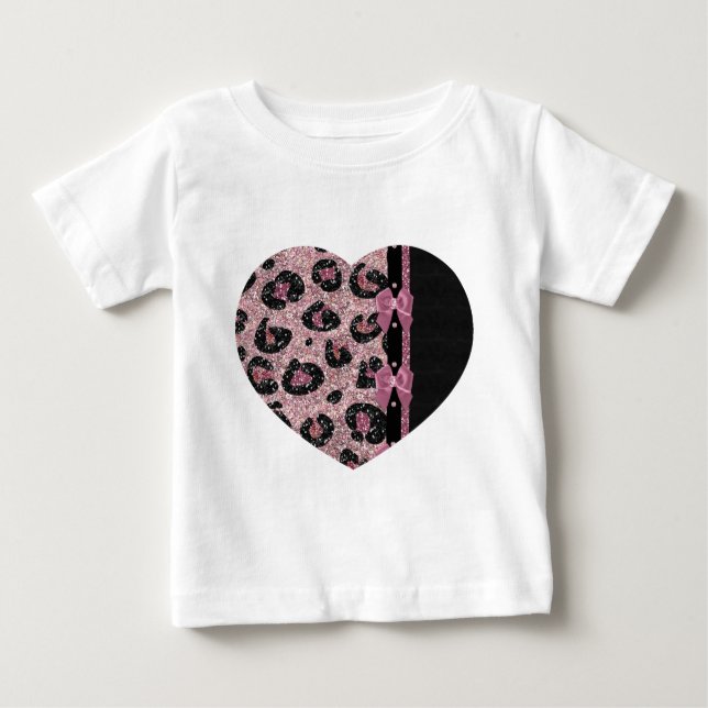 Camiseta Para Bebê ARCOS de Fita de Impressão de Leopardo Rosa-Rockab (Frente)
