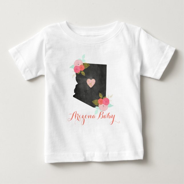Camiseta Para Bebê Arizona Estado Aquarela Floral & Heart Baby Girl (Frente)
