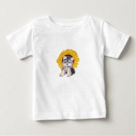 Camiseta Para Bebê Arte de cachorro Yorkshire fofo e girassol