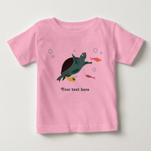 Camiseta Para Bebê Arte de Tartaruga Marinha Fofa Sob o Mar (Frente)
