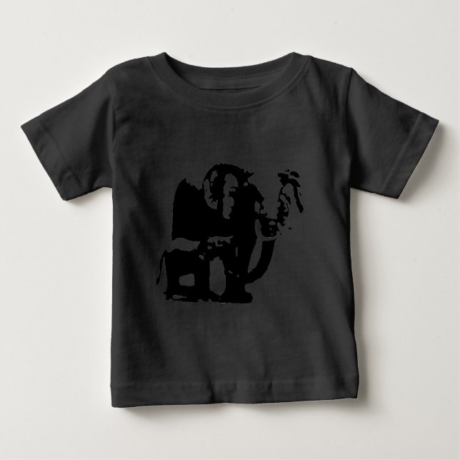 Camiseta Para Bebê Arte Pop Preto Branco Bebê e Elefantes Mãe (Frente)
