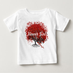 Camiseta Para Bebê Árvore de Folhas de Coração Vermelha