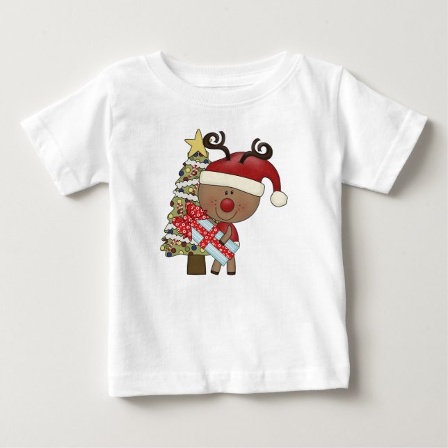 Camiseta Para Bebê Árvore do feriado da rena de Rudy (Frente)