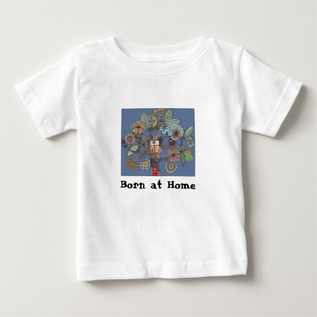 Camiseta Para Bebê árvore, Nascer em casa (Frente)