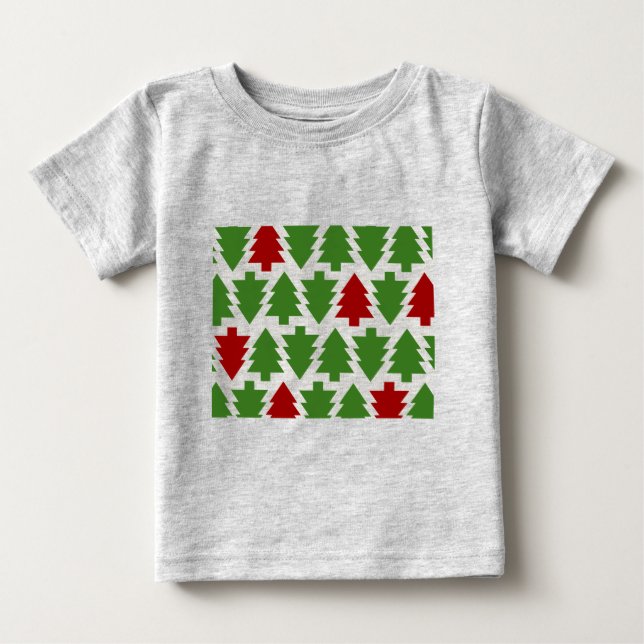 Camiseta Para Bebê Árvores de Natal Padrão de Feriado (Frente)