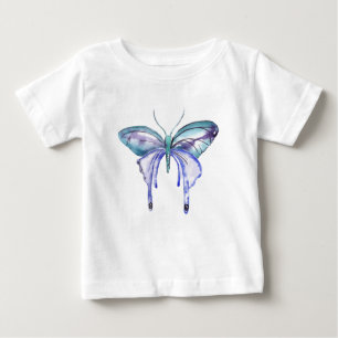 Camiseta Para Bebê Azul-aquarela Borboleta-roxa