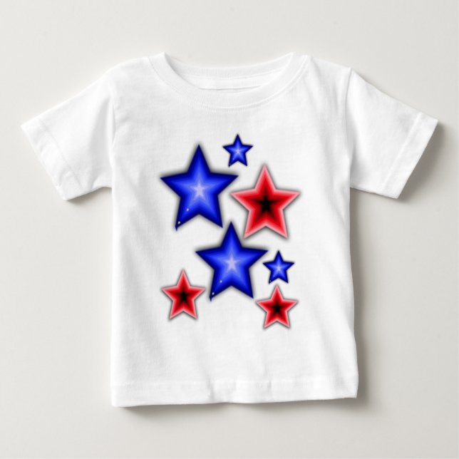 Camiseta Para Bebê Azul brilhante e estrelas vermelhas (Frente)