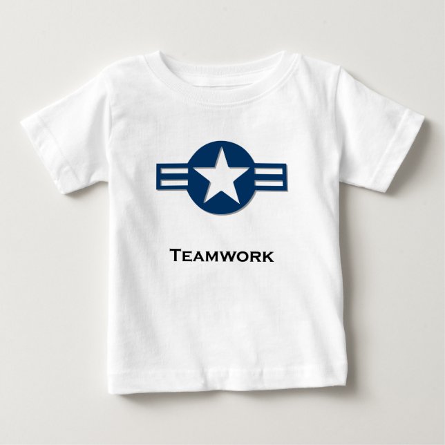 Camiseta Para Bebê Azul Trabalho em equipe EUA (Frente)