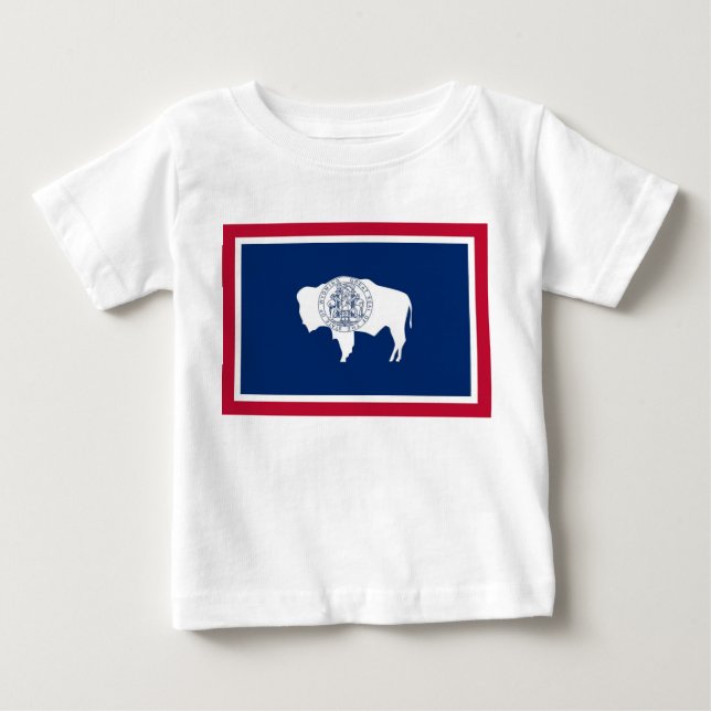 Camiseta Para Bebê Baby T Shirt com bandeira de Wyoming, EUA (Frente)