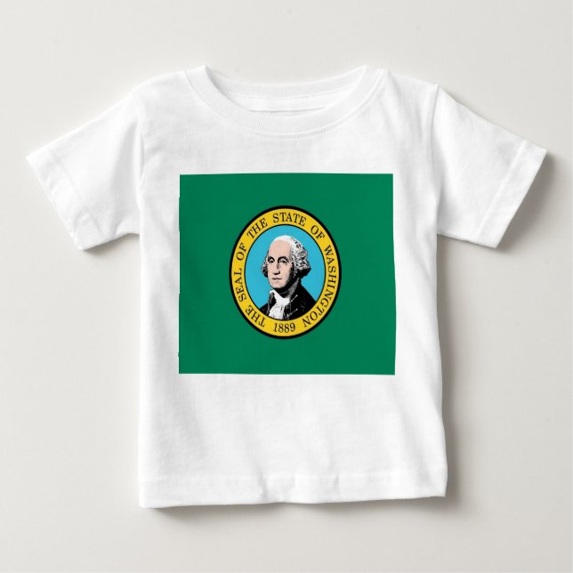 Camiseta Para Bebê Baby T Shirt com Bandeira do Estado de Washington, (Frente)