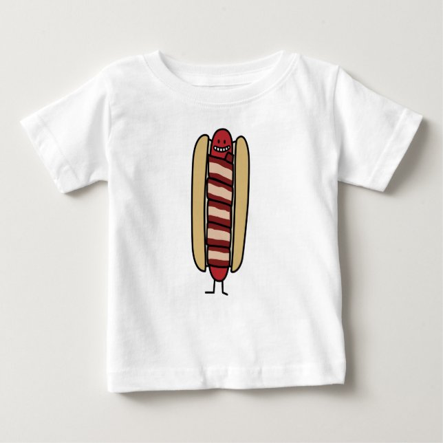 Camiseta Para Bebê Bacon Wrapped Hot Dog Hotdog Wiener Bacon-wrapped (Frente)