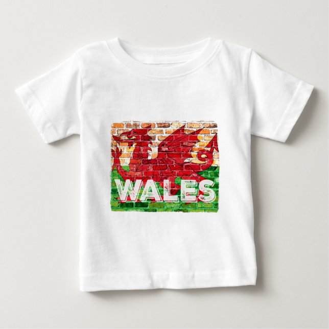 Camiseta Para Bebê Bandeira do País de Gales em Brick (Frente)