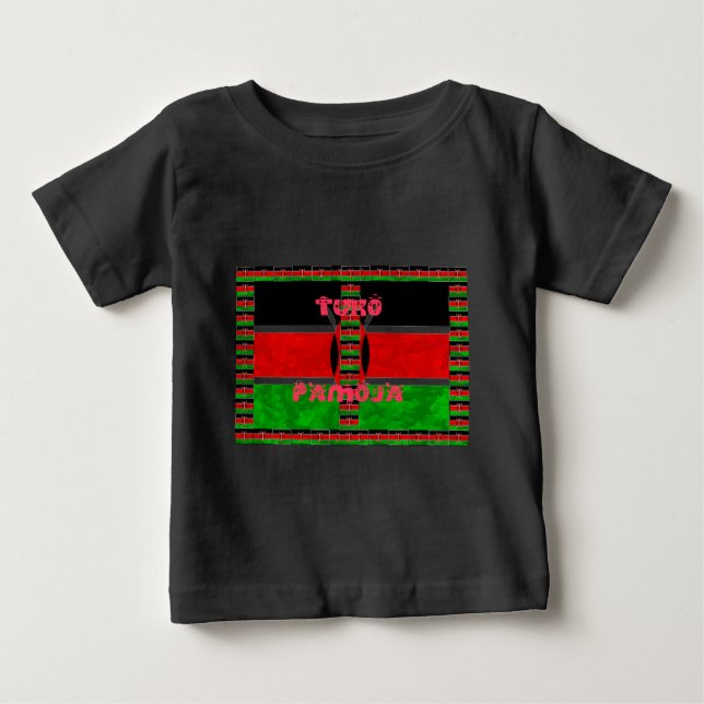Camiseta Para Bebê Bandeira do Quênia: Tuko Pamoja - Design de Arte U (Frente)