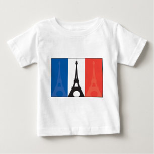 Camiseta Para Bebê Bandeira e torre Eiffel francesas