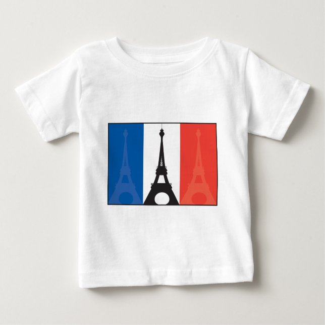 Camiseta Para Bebê Bandeira e torre Eiffel francesas (Frente)
